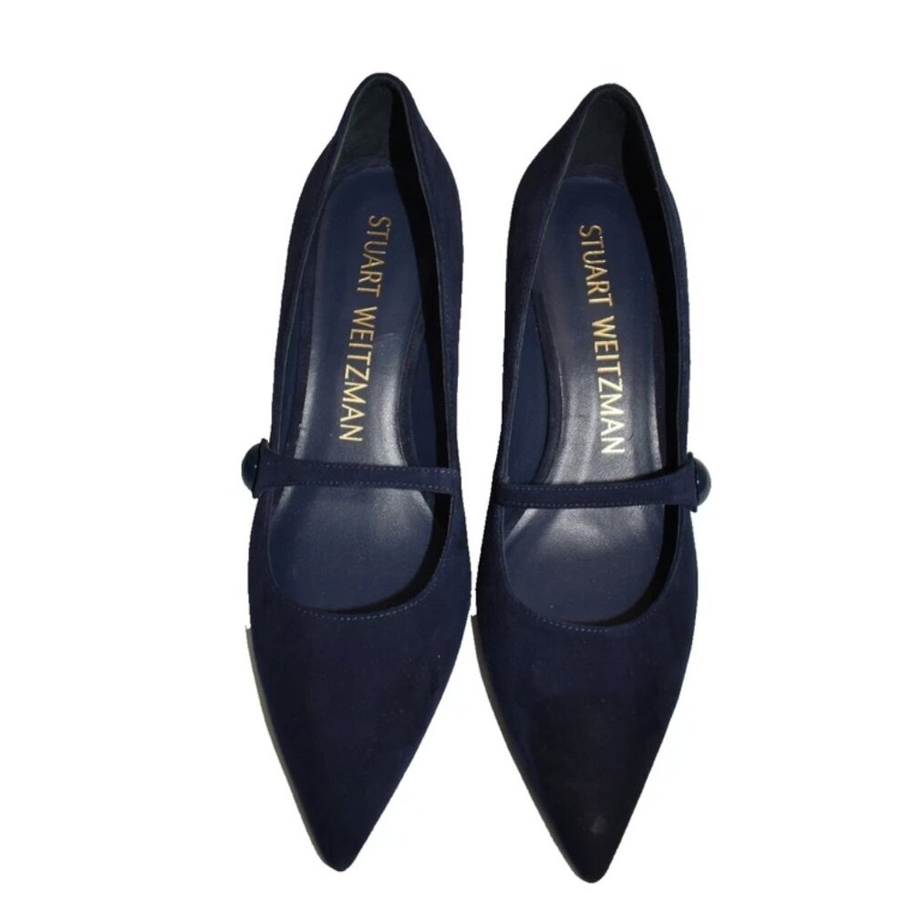 $550 STUART WEITZMAN SW 75 Pointed Toe Mary Jane Pump NICE BLUE 9.5 (PC3) - Picture 3 of 7